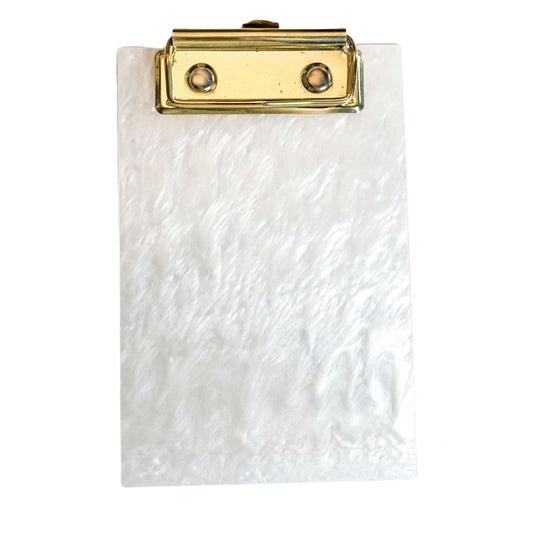 White Ripple-Texture A6 Clipboard with Gold-Tone Clip